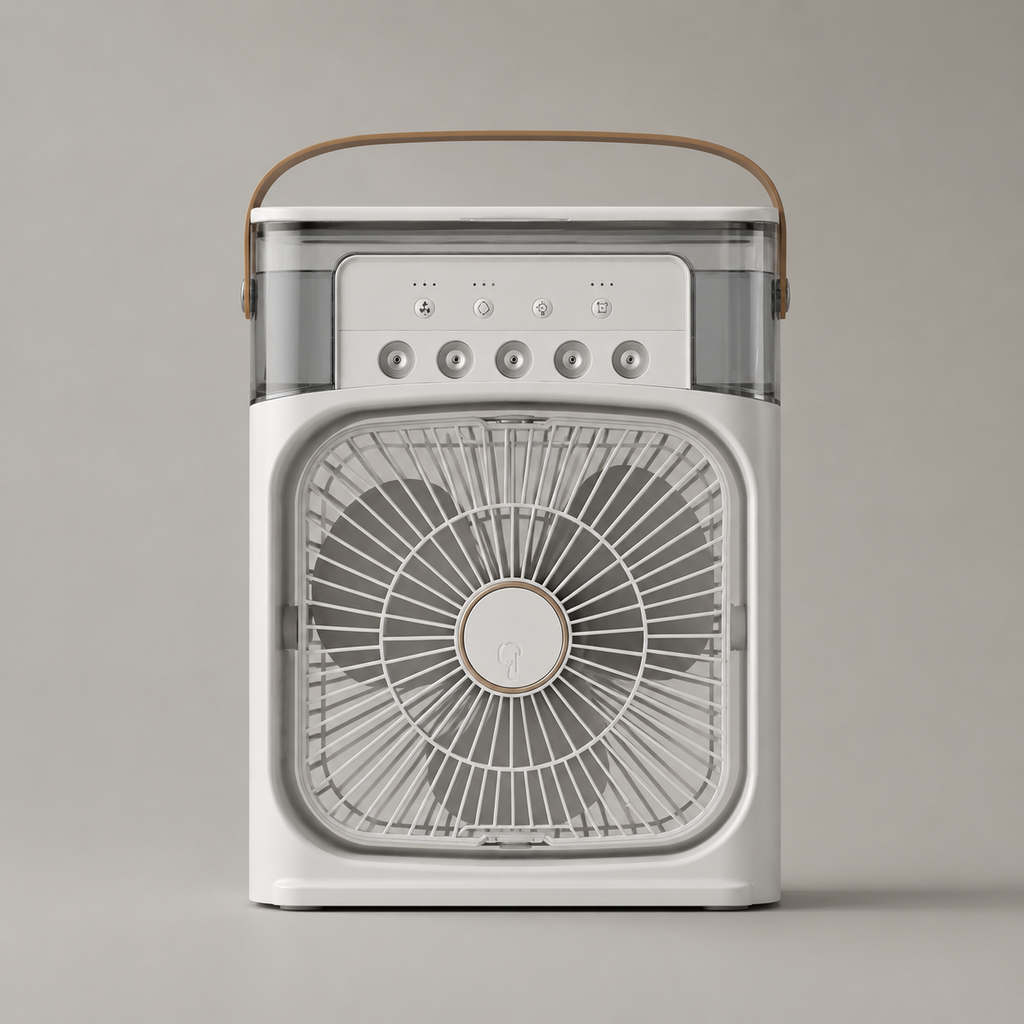 Ventilador de Aire Frío con Pulverizadores de Agua y Luz RGB